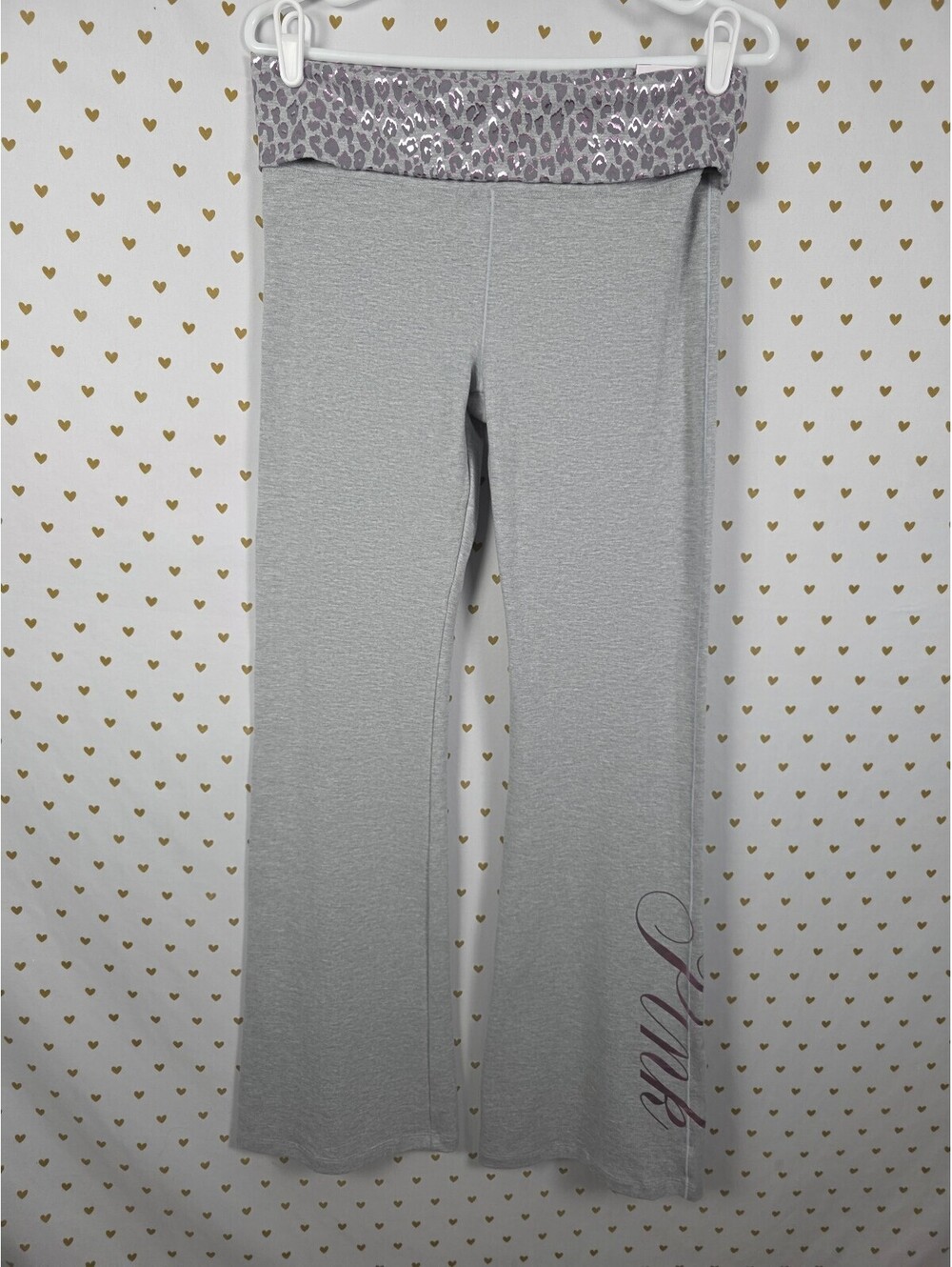 Victorias Secret PINK NEW Nwt Cotton Foldover Cheetah Leopard Flare Leggings MED